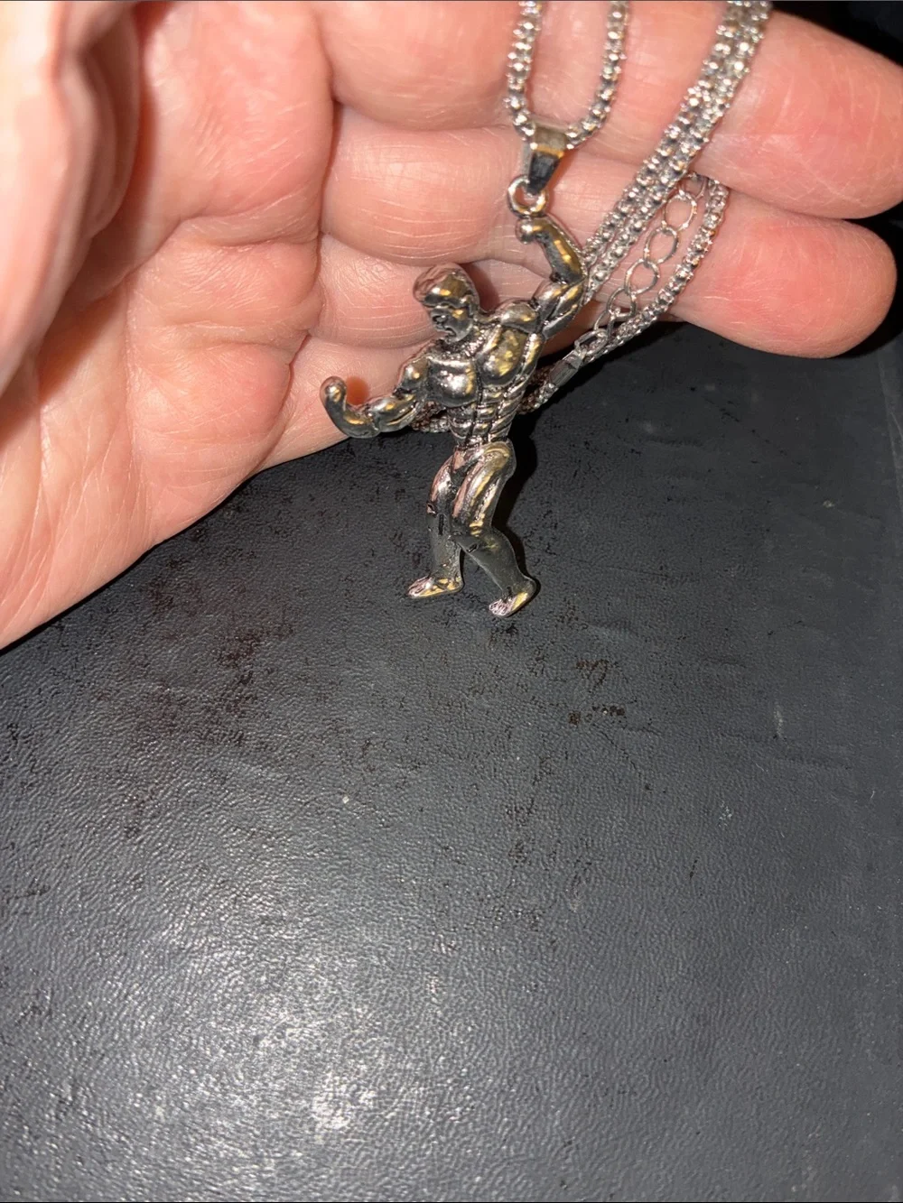Men's Muscle Figure Pendant Necklace - Silver
